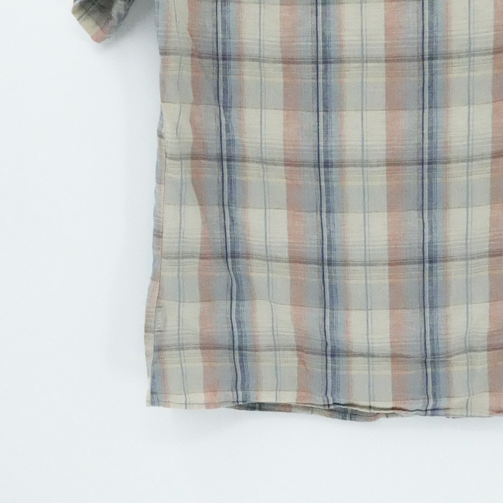 Kuhl Shirt Mens Large Beige Blue Plaid Short Sleeve‎ Linen Blend Outdoors Gorp - Picture 11 of 15